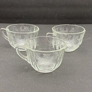 Vintage Federal Madrid‎ Coffee Tea Cups Clear Depression Glass Lot Of 3 embossed